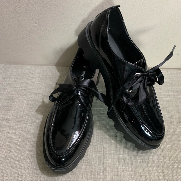 NEW! Women's HOT TOPIC Shiny BLACK Chunky PLATFORM Oxfords CREEPERS Shoes - Picture 4 of 6